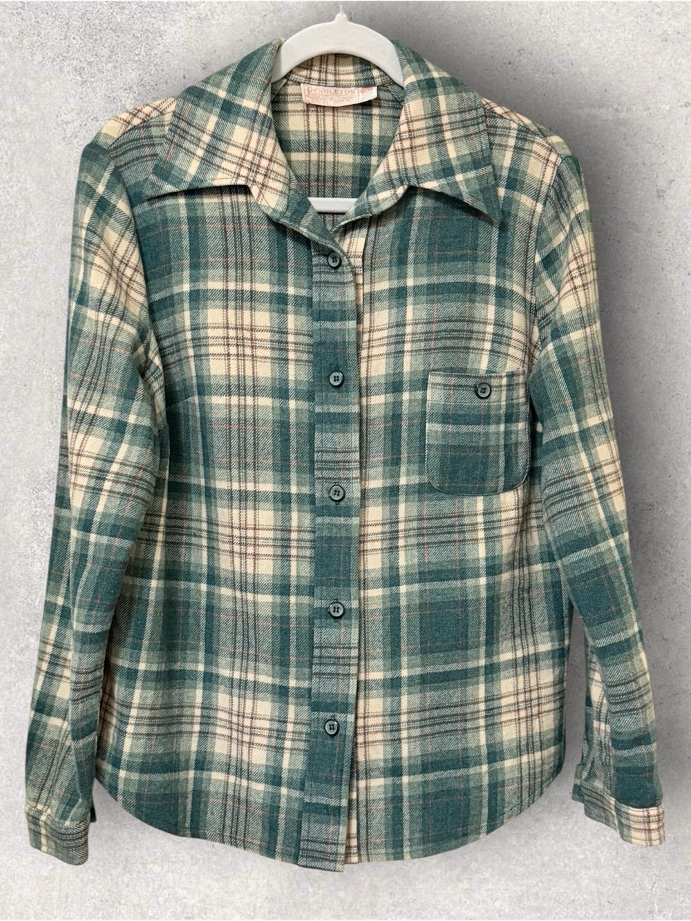 Vintage 1970’s Pendleton Women’s Wool Plaid Camp Collar Button Down Shirt Sz 16